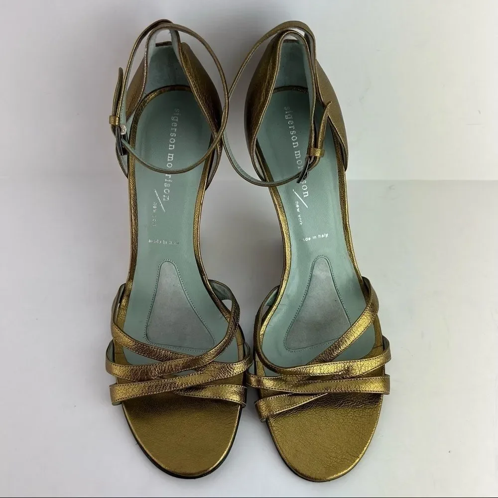 Sigerson Morison • Bronze Dress Wedge Sandals w/ New York Patent